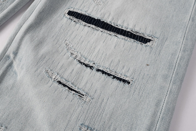 AMIRI Straight Leg Jeans – Light Blue Washed Distressed Denim